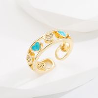 Fashion Heart Shape Copper Open Ring Hollow Out Zircon Copper Rings sku image 1