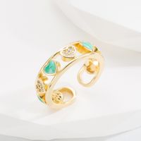Fashion Heart Shape Copper Open Ring Hollow Out Zircon Copper Rings sku image 8