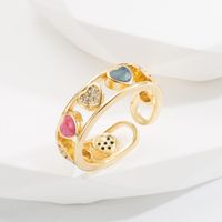 Fashion Heart Shape Copper Open Ring Hollow Out Zircon Copper Rings sku image 5