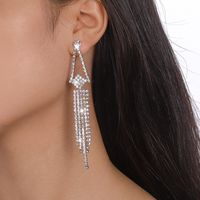 Fashion Geometric Metal Tassel Rhinestone Drop Earrings main image 1