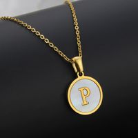 Titanium Steel 18K Gold Plated Simple Style Plating Inlaid Shell Letter Necklace sku image 11