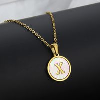 Titanium Steel 18K Gold Plated Simple Style Plating Inlaid Shell Letter Necklace sku image 25