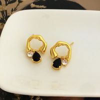 Rétro Géométrique Le Cuivre Des Boucles D'oreilles Placage Verre Zircon Boucles D'oreilles En Cuivre sku image 1