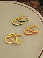 Sweet Heart Shape Copper Ear Studs Enamel Plating Copper Earrings main image 1