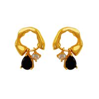 Rétro Géométrique Le Cuivre Des Boucles D'oreilles Placage Verre Zircon Boucles D'oreilles En Cuivre main image 2