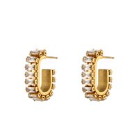 Fashion C Shape Plating Stainless Steel Zircon Gold Plated Earrings main image 4