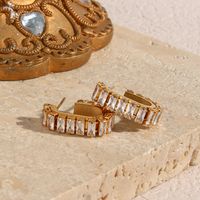 Fashion C Shape Plating Stainless Steel Zircon Gold Plated Earrings main image 3