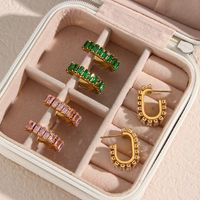 Fashion C Shape Plating Stainless Steel Zircon Gold Plated Earrings main image 2