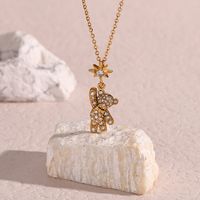 Sweet Sun Bear Stainless Steel Plating Inlay Zircon Gold Plated Necklace main image 1