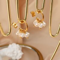 Elegant C Shape Plating Metal Artificial Pearls Gold Plated Ear Studs main image 5