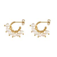 Elegant C Shape Plating Metal Artificial Pearls Gold Plated Ear Studs sku image 1