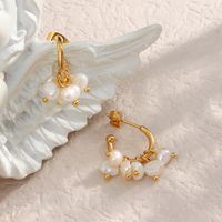 Elegant C Shape Plating Metal Artificial Pearls Gold Plated Ear Studs main image 4