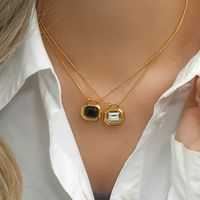 Vintage Style Square Stainless Steel Pendant Necklace Plating Zircon Stainless Steel Necklaces main image 4