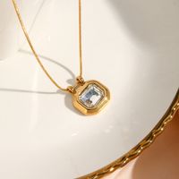 Vintage Style Square Stainless Steel Pendant Necklace Plating Zircon Stainless Steel Necklaces main image 2