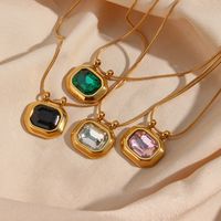 Vintage Style Square Stainless Steel Pendant Necklace Plating Zircon Stainless Steel Necklaces main image 6