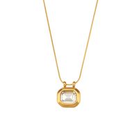 Vintage Style Square Stainless Steel Pendant Necklace Plating Zircon Stainless Steel Necklaces sku image 4