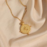 Fashion Round Sun Stainless Steel Plating Gold Plated Pendant Necklace main image 6