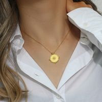 Fashion Round Sun Stainless Steel Plating Gold Plated Pendant Necklace main image 3