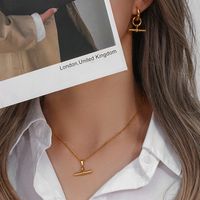 Vintage Style Geometric Stainless Steel Plating Gold Plated Pendant Necklace Hoop Earrings main image 2