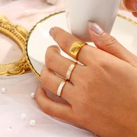 Simple Style Geometric Stainless Steel Inlaid Shell Gold Plated Rings main image 3