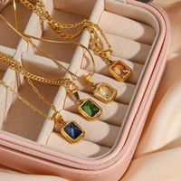 Retro Geometric Square Stainless Steel Pendant Necklace Plating Zircon Stainless Steel Necklaces main image 4