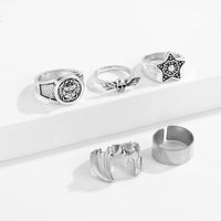Cartoon Style Star Wings Skull Alloy Rings 5 Pieces main image 5