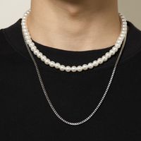 Hip-Hop Geometric Iron Pearl Chain Men'S Layered Necklaces main image 6