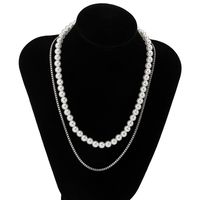 Hip-Hop Geometric Iron Pearl Chain Men'S Layered Necklaces sku image 1