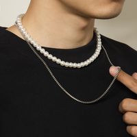 Hip-Hop Geometric Iron Pearl Chain Men'S Layered Necklaces main image 2