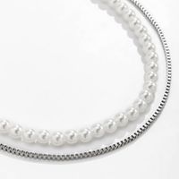 Hip-Hop Geometric Iron Pearl Chain Men'S Layered Necklaces main image 4