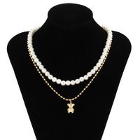 Fashion Bear Alloy Pearl Chain Layered Necklaces sku image 1