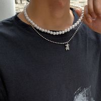 Fashion Bear Alloy Pearl Chain Layered Necklaces main image 2