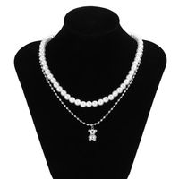 Fashion Bear Alloy Pearl Chain Layered Necklaces sku image 2