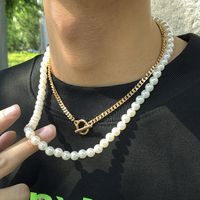 Fashion Geometric Imitation Pearl Iron Chain Men'S Necklace main image 3