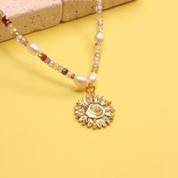 Fashion Sunflower Copper Pendant Necklace Inlay Artificial Pearls Copper Necklaces main image 2