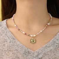 Fashion Sunflower Copper Pendant Necklace Inlay Artificial Pearls Copper Necklaces main image 1