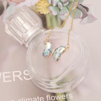 Stainless Steel 18K Gold Plated Elegant Plating Butterfly Glass Necklace main image 4