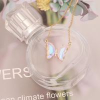 Stainless Steel 18K Gold Plated Elegant Plating Butterfly Glass Necklace main image 7
