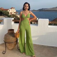 Streetwear Solid Color Polyester Full Length Backless Jumpsuits main image 1