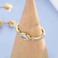 Stainless Steel 18K Gold Plated Fashion Plating Geometric Artificial Diamond Open Ring main image 4