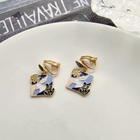 Fashion Rabbit Square Alloy Enamel Earrings sku image 2