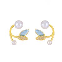 Mode Schmetterling Fischschwanz Kupfer Ohrringe Inlay Künstliche Perlen Zirkon Kupfer Ohrringe sku image 4