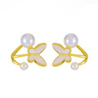Fashion Butterfly Fish Tail Copper Earrings Inlay Artificial Pearls Zircon Copper Earrings sku image 3