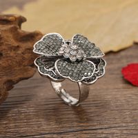 Fashion Flower Alloy Plating Inlay Zircon Open Ring main image 6