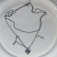 Fashion Cross Heart Shape Alloy Plating Zircon Necklace main image 4