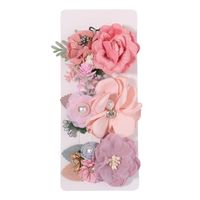 Sweet Flower Cloth Inlay Pearl Hair Clip 3 Pieces sku image 3