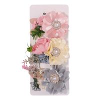 Sweet Flower Cloth Inlay Pearl Hair Clip 3 Pieces sku image 7