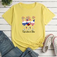 Femmes T-shirt Manche Courte T-shirts Impression Mode Drapeau Américain Verre De Vin main image 6