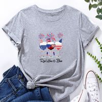 Women's T-shirt Short Sleeve T-shirts Printing Fashion American Flag Wine Glass main image 4