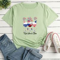 Women's T-shirt Short Sleeve T-shirts Printing Fashion American Flag Wine Glass main image 5
